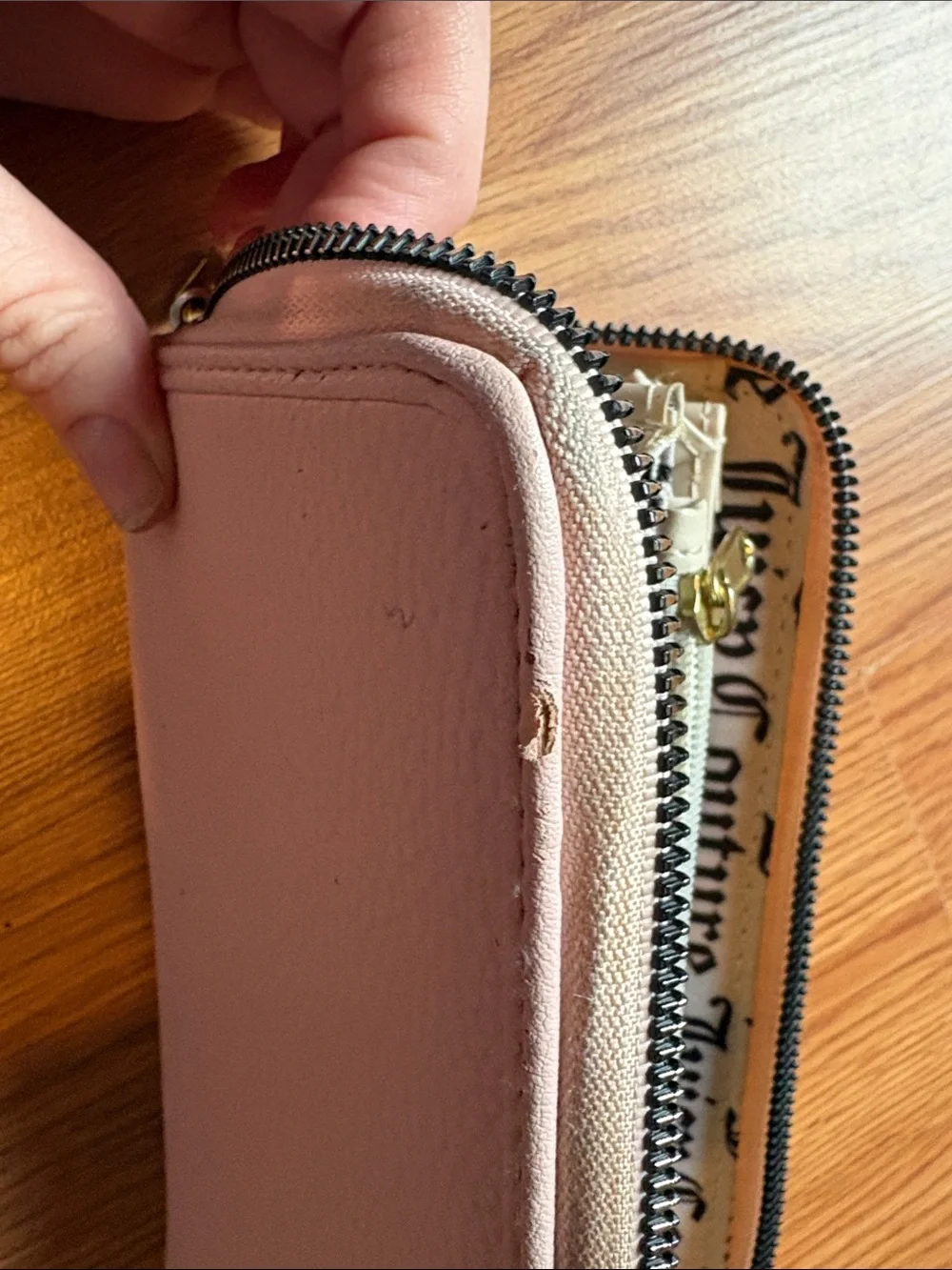 Juicy Couture Light Pink Pebbled Zip-Around Wallet with Gold Charm - Picture 6 of 7
